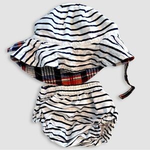 Pottery Barn Kids Reversible Sun Hat and Diaper Cover Set, VGUC, 3-6 mo.